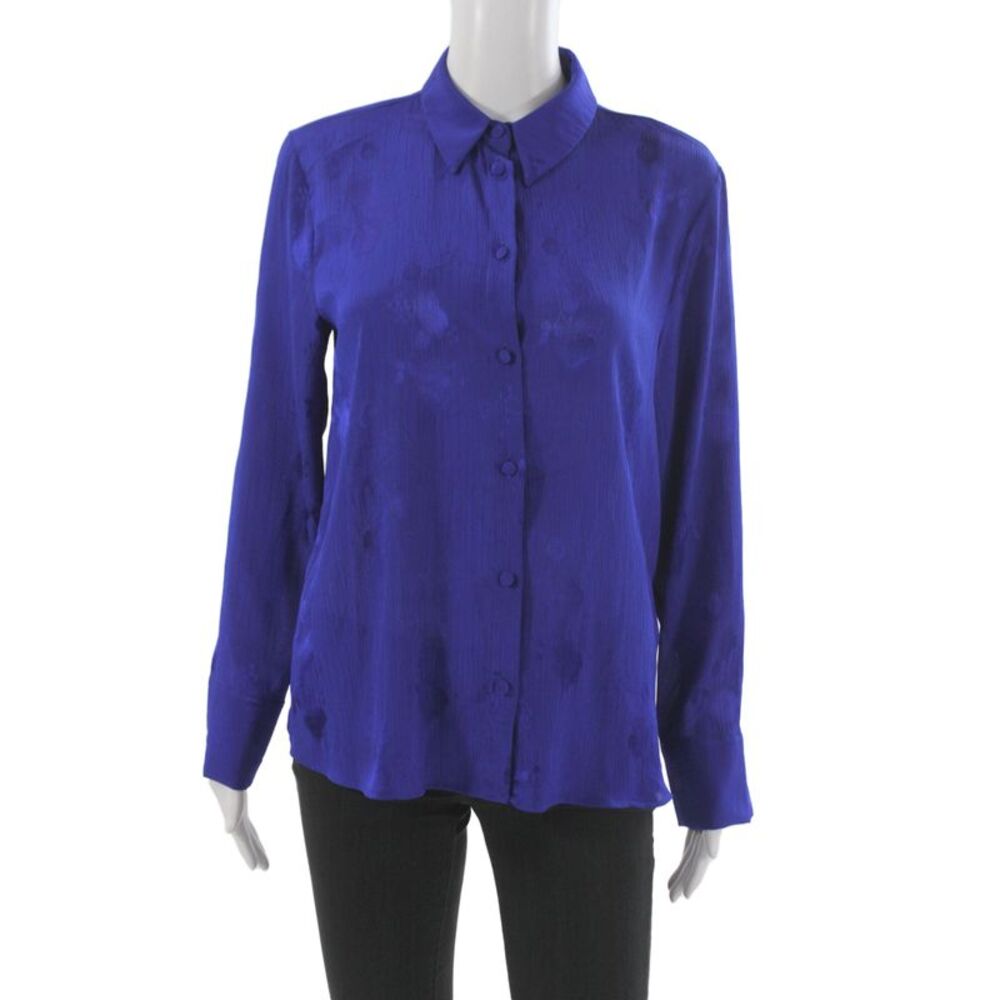 Zara Women Collared Floral Button-Up Long Sleeve Polyester Top Size S